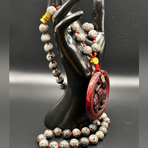 ANTIQUE JADE XUANWU + YOOPERLITE NATURAL STONE NECKLACE one size - Picture 3 of 12